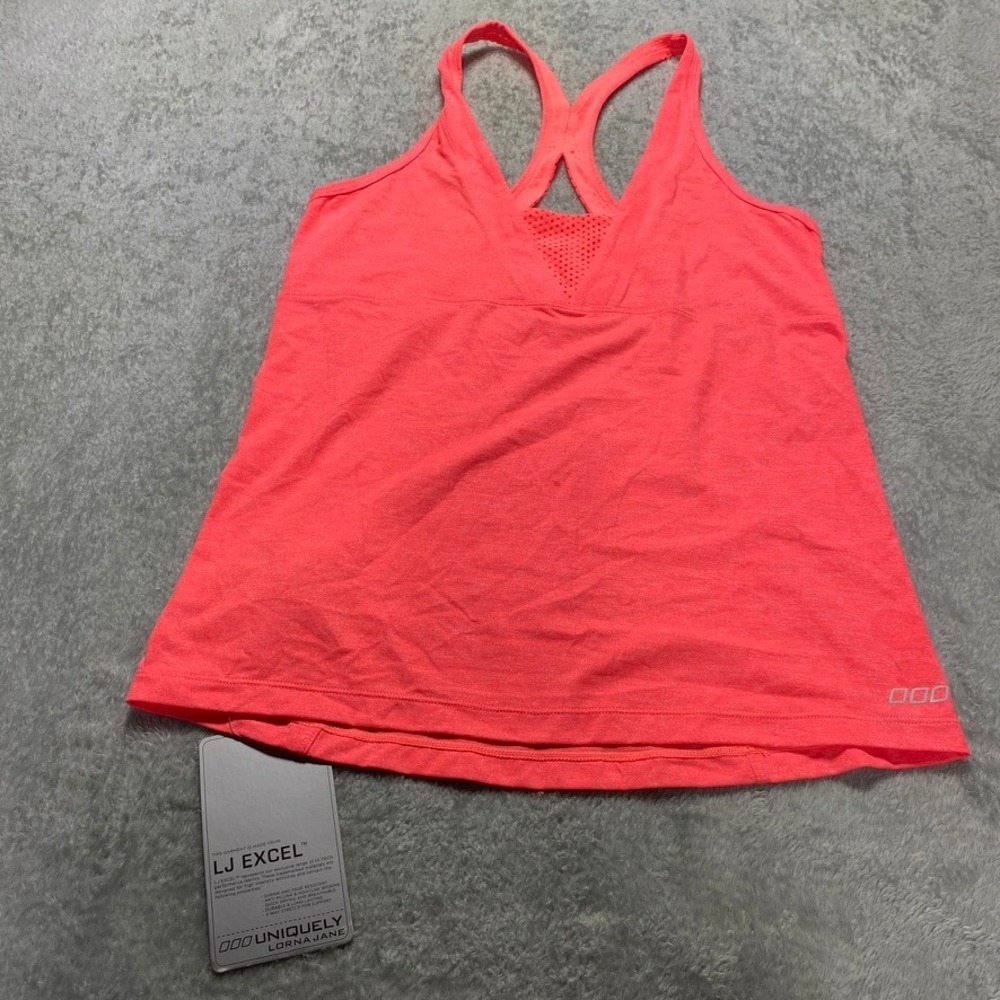 Lorna Jane Womens L Belle Excel Tank Activewear Calypso Marl Pink Racerback Mesh